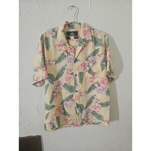 Pineapple Juice Hawaiian Shirt Medium Yellow Floral Print Vintage